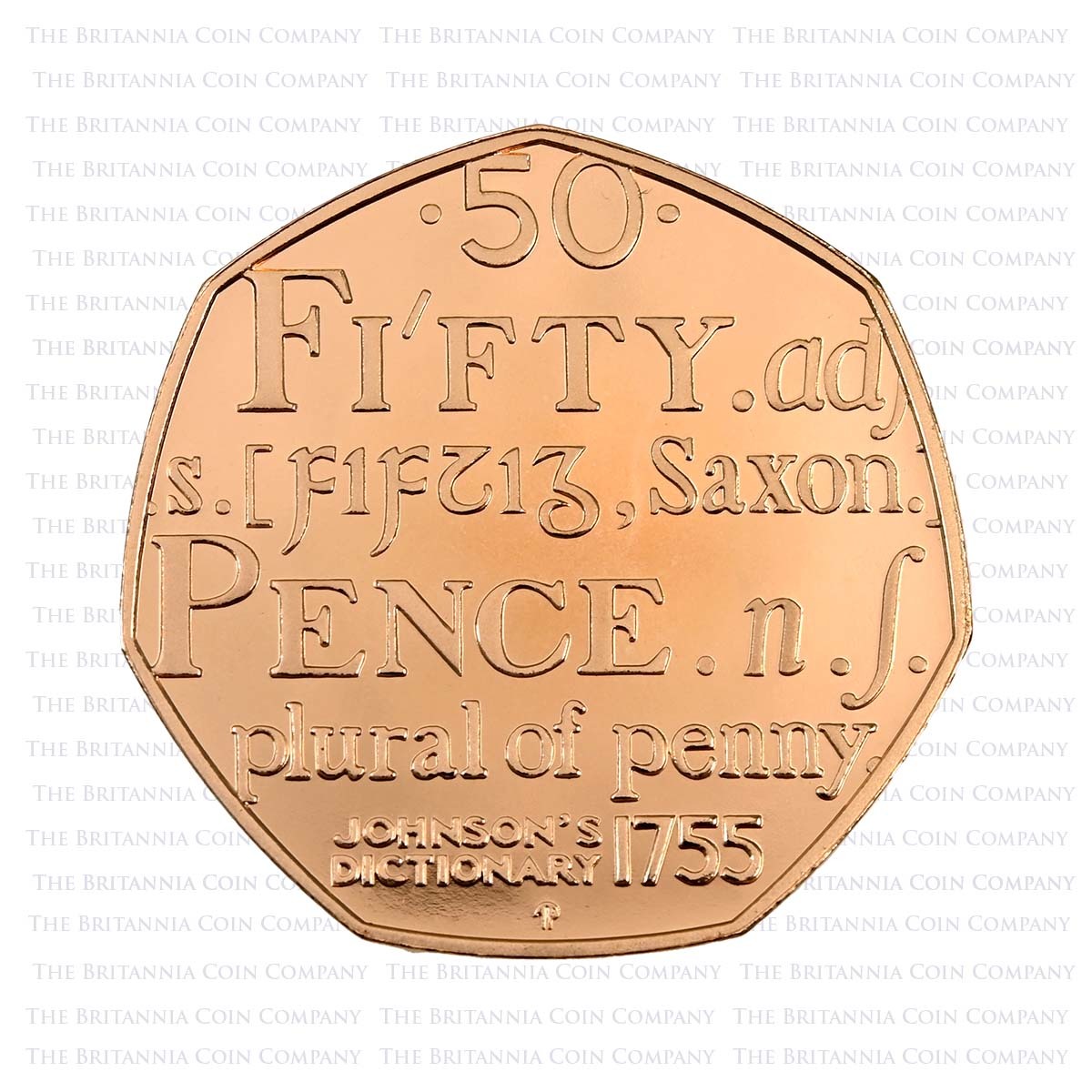 UKSJGP 2005 Samuel Johnson's Dictionary Fifty Pence Gold Proof Coin Reverse