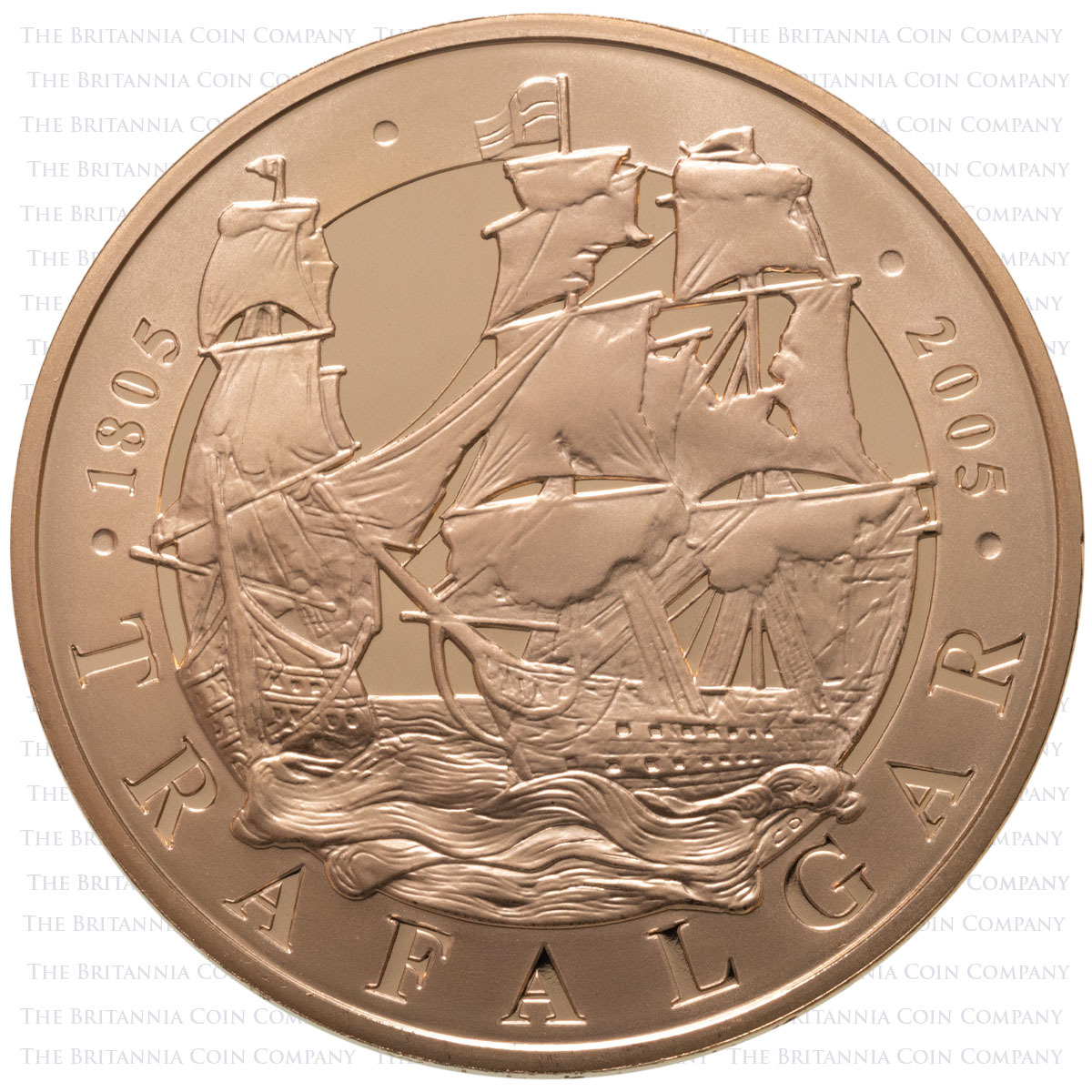 2005 250th Anniversary Of The Battle Of Trafalgar Gold Proof Five Pound Coin Reverse