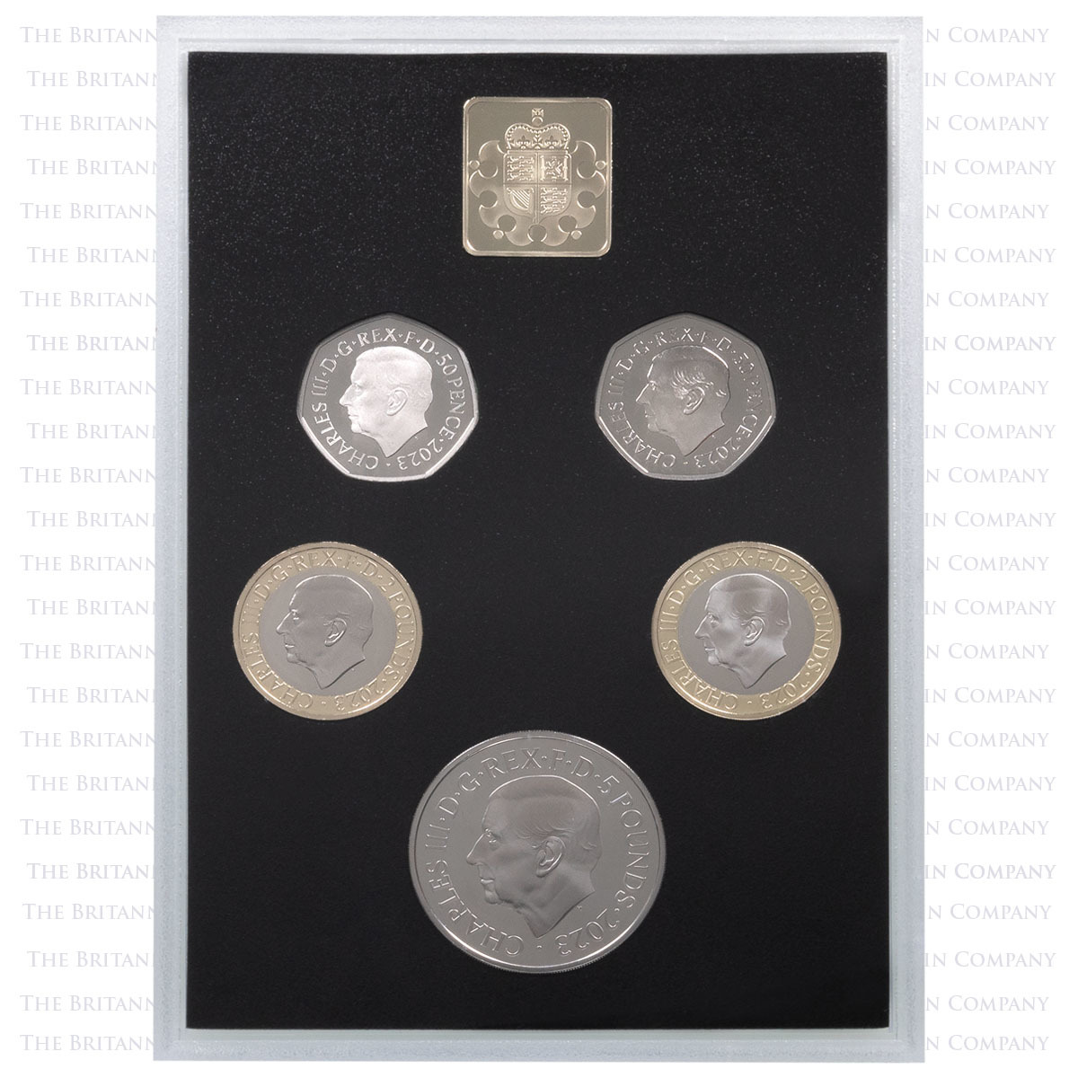 D23COM 2023 UK Commemorative Proof Annual 5 Coin Set Obverses