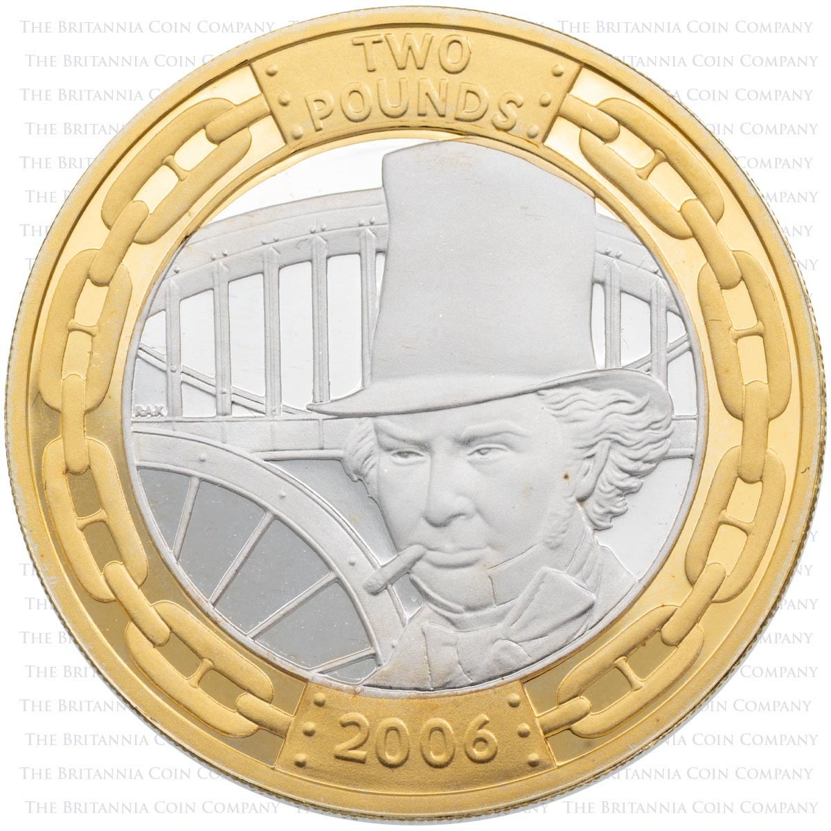 UK06BSP 2006 Isambard Kingdom Brunel The Man Two Pound Silver Proof Coin reverse design