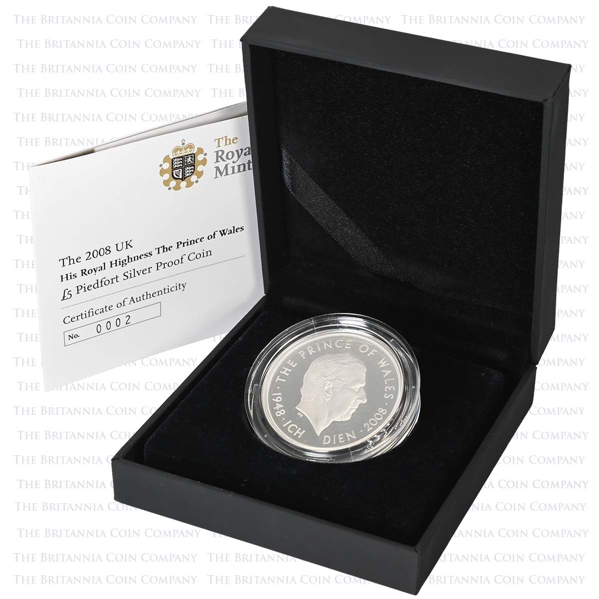 UKPC60PF 2008 Prince Charles 60th Birthday £5 Crown Piedfort Silver Proof Boxed