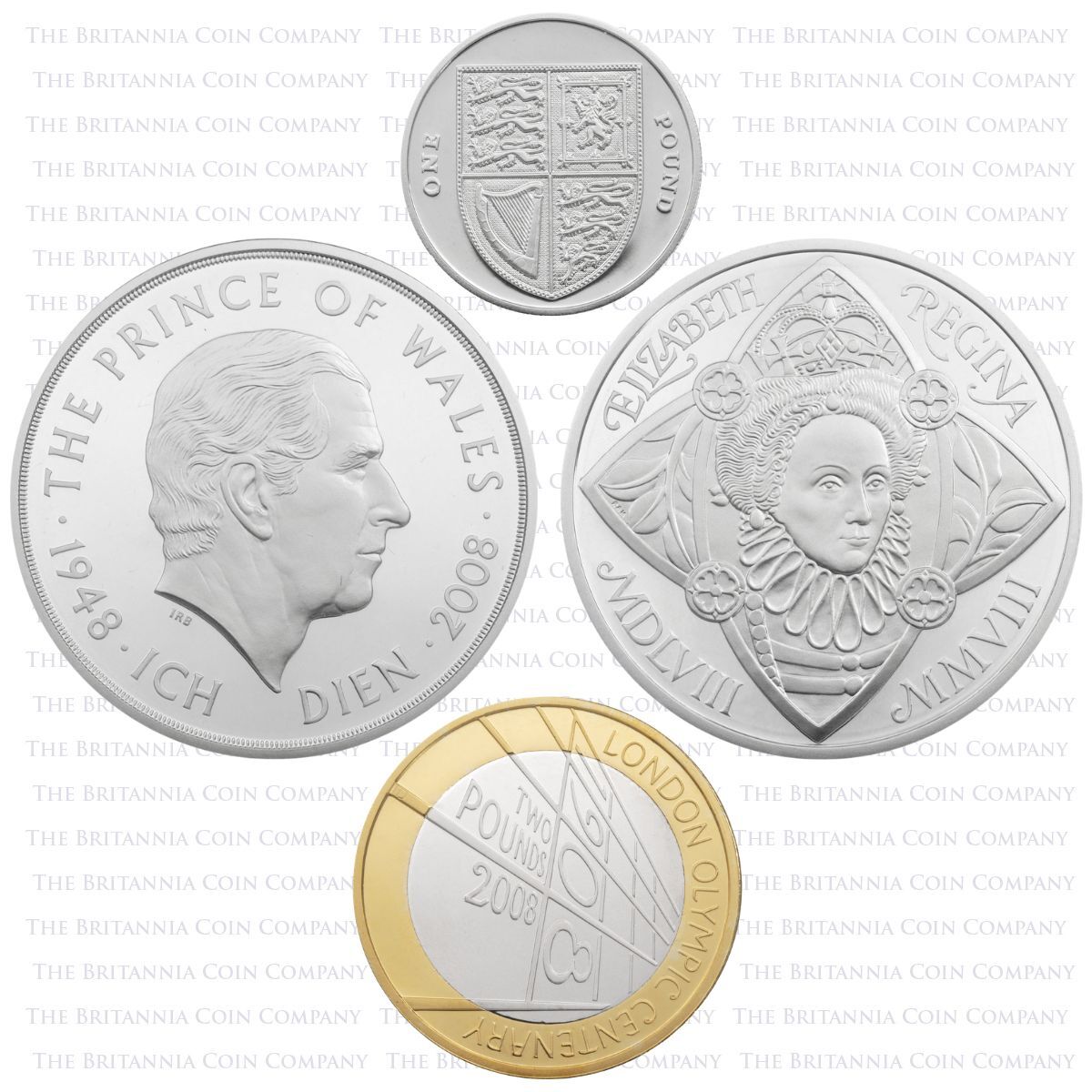 UK08PFCS 2008 Annual Piedfort Silver Proof UK Coin Set Reverses