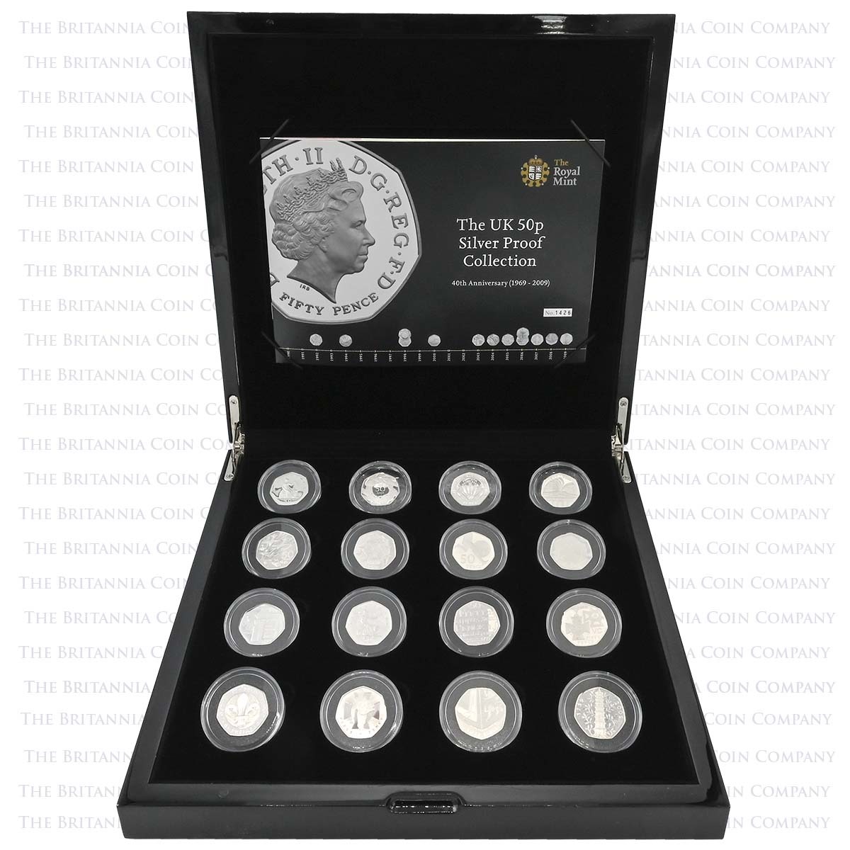 2009 40th Anniversary 50p 16 Coin Set Silver Proof Boxed