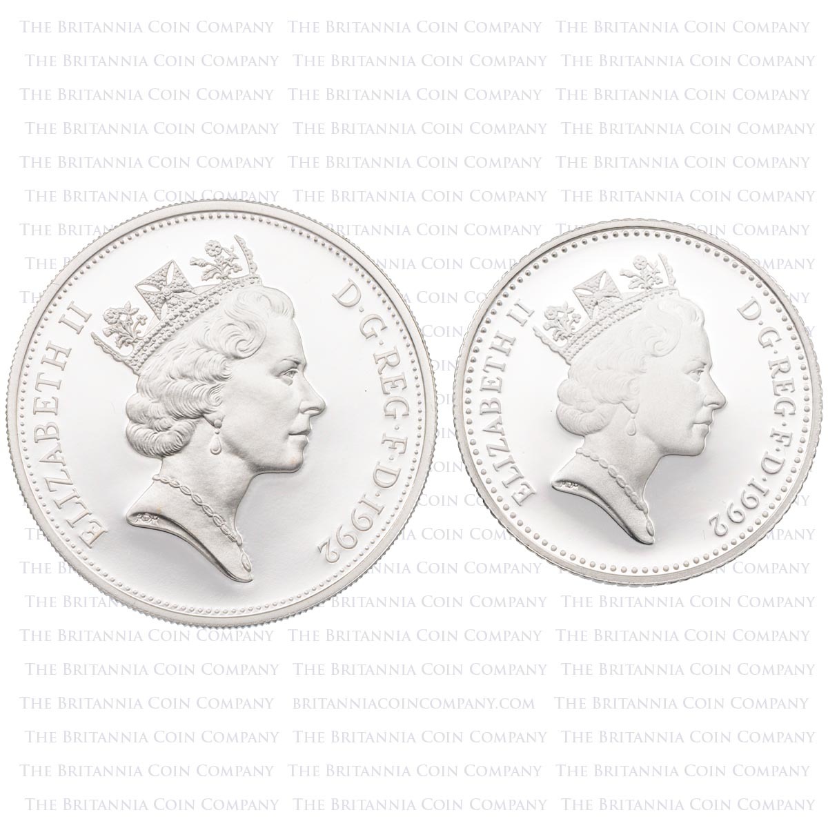 1992 Ten Pence Silver Proof Two-Coin Set Obverses