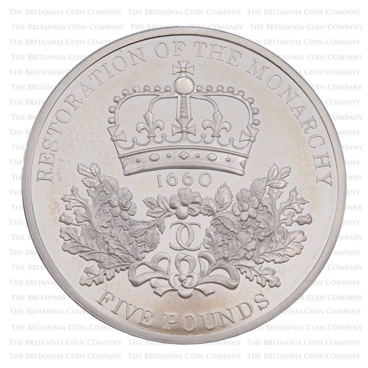 2010 Restoration of the Monarchy 350th Anniversary £5 Crown Piedfort Silver Proof Reverse