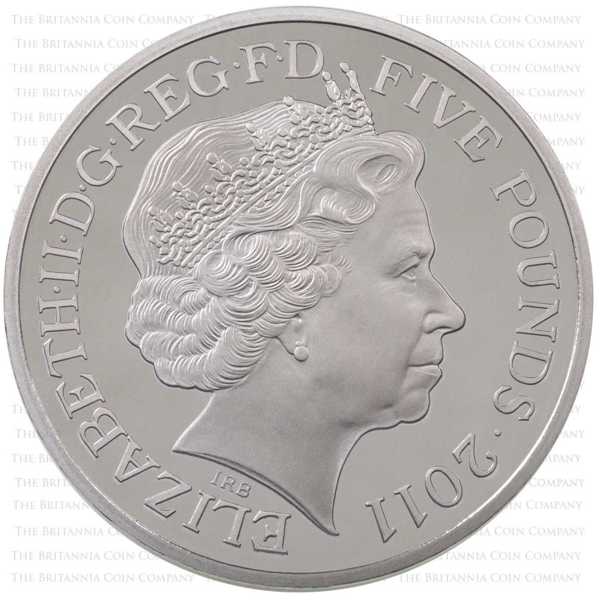 UK11RWPP 2011 Royal Wedding Prince William Kate Middleton Five Pound Crown Piedfort Platinum Proof Obverse
