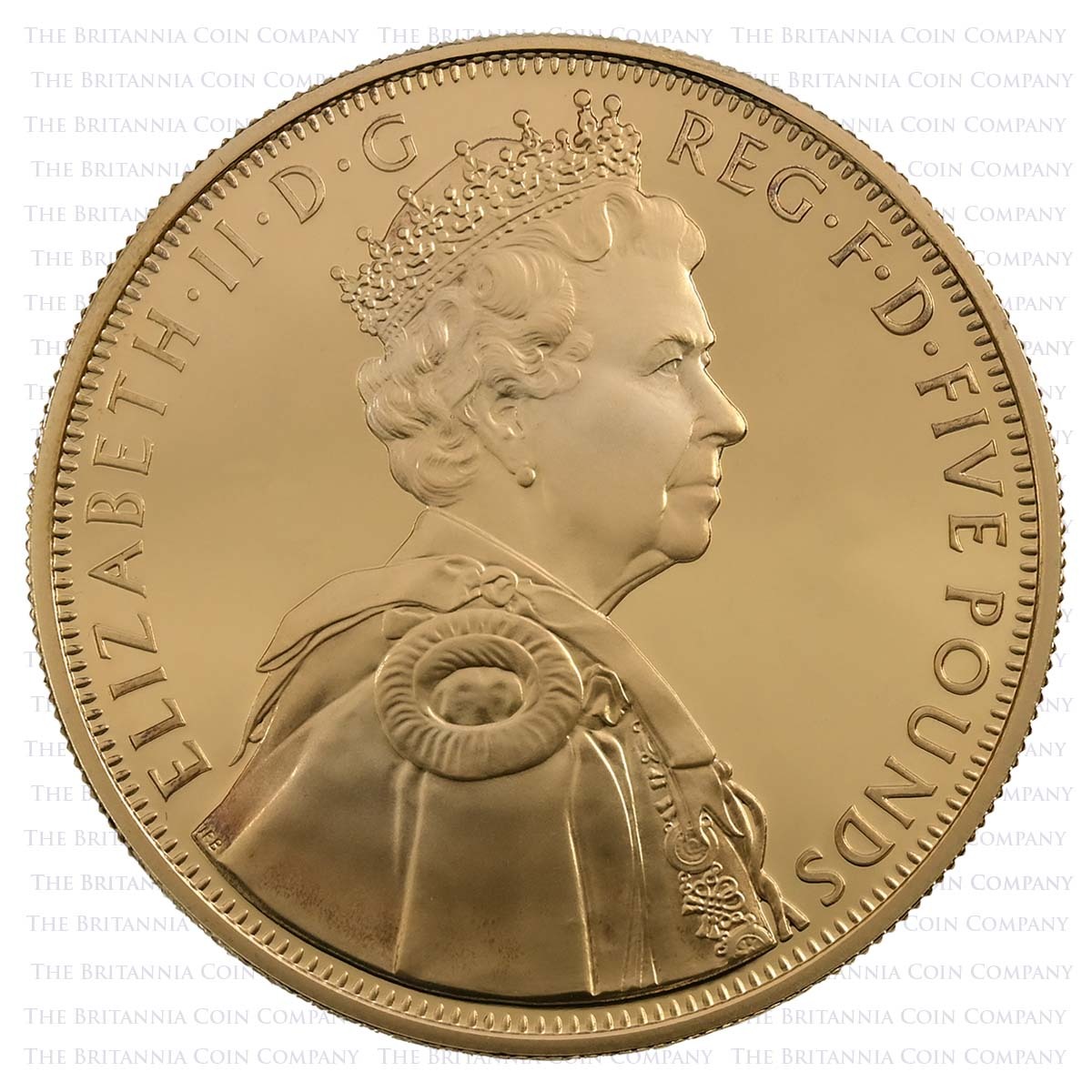 2012 Elizabeth II Diamond Jubilee £5 Crown Gold Plated Silver Proof Obverse