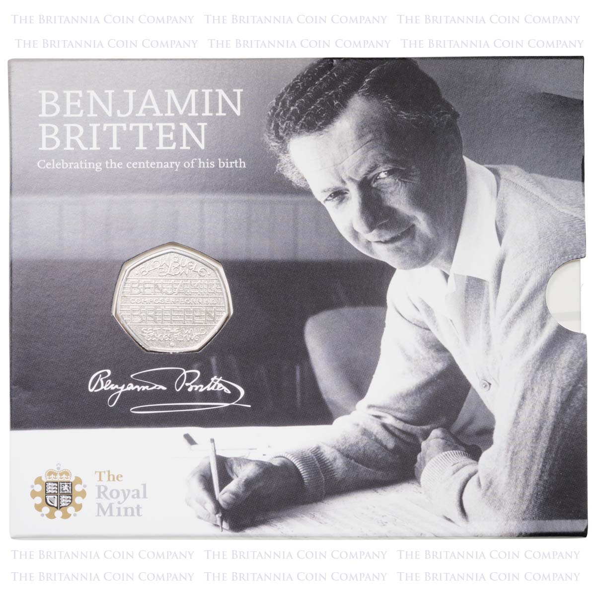 UK13BBBU 2013 Benjamin Britten Fifty Pence Brilliant Uncirculated Coin In Folder Packaging