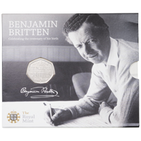 UK13BBBU 2013 Benjamin Britten Fifty Pence Brilliant Uncirculated Coin In Folder Thumbnail