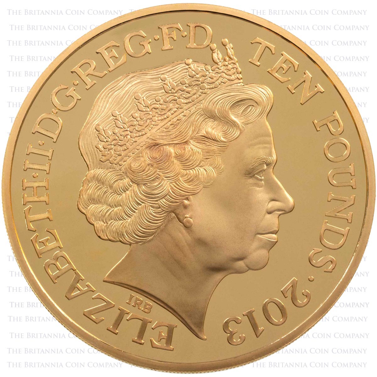 Uk13CO5G 2013 Queen's Coronation Anniversary Five Ounce Gold Proof Coin Certificate One Obverse