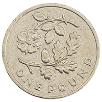 2013 Rose And Oak Leaf One Pound Circulated Floral Emblems Coin Thumbnail
