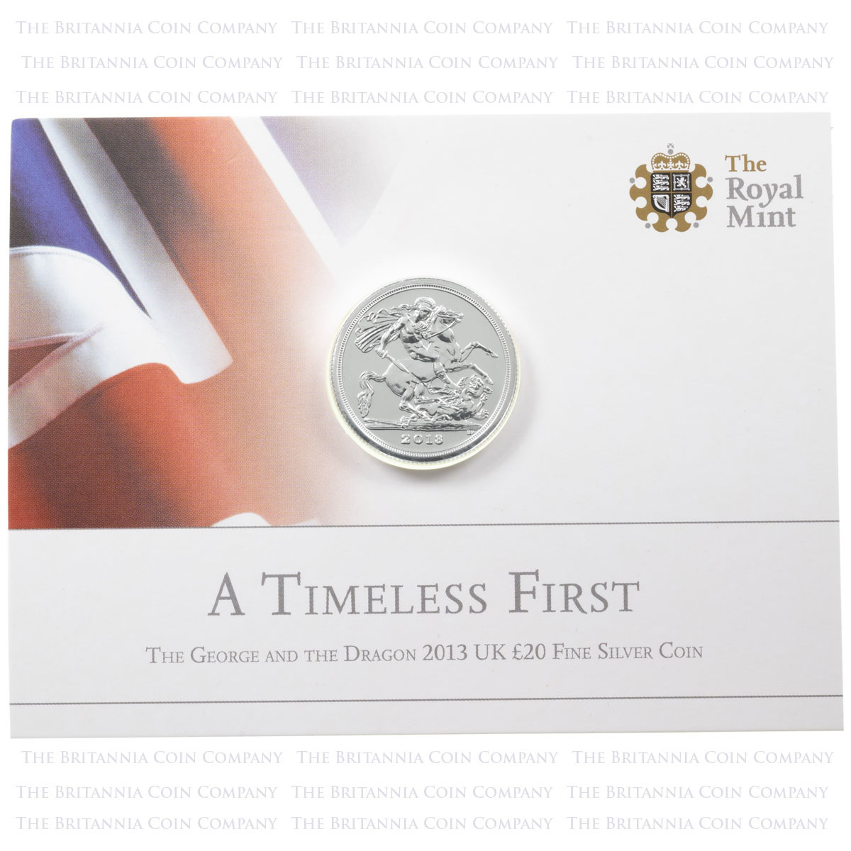 UK13FVS 2013 Saint George And The Dragon Sovereign Benedetto Pistrucci Twenty Pound Silver Brilliant Uncirculated Coin In Folder