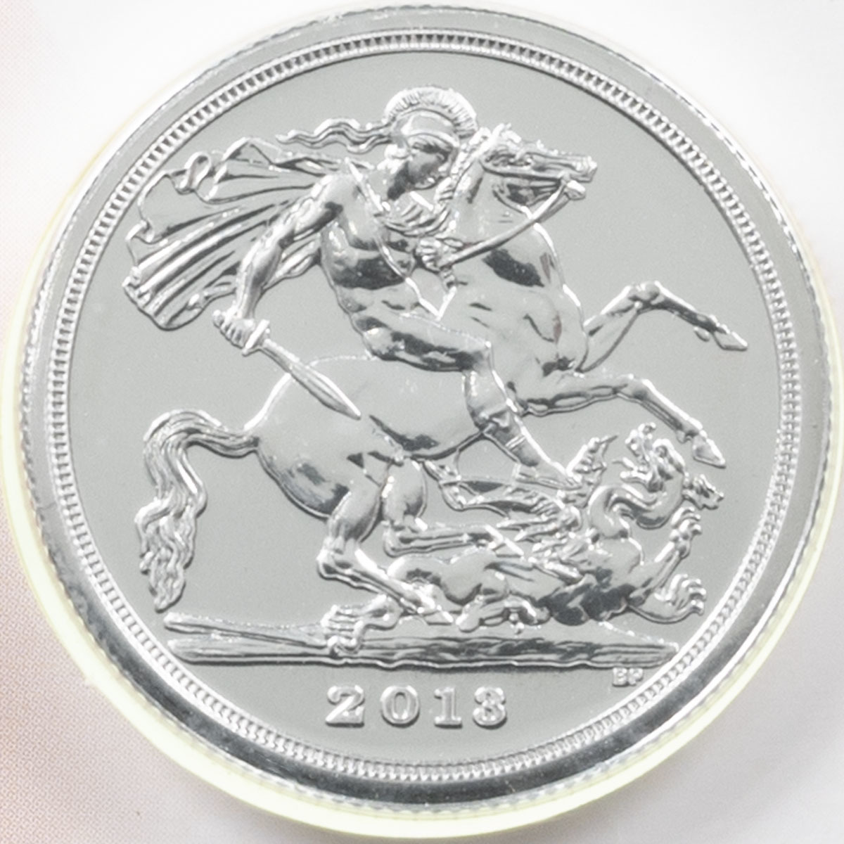 UK13FVS 2013 Saint George And The Dragon Sovereign Benedetto Pistrucci Twenty Pound Silver Brilliant Uncirculated Coin In Folder Reverse