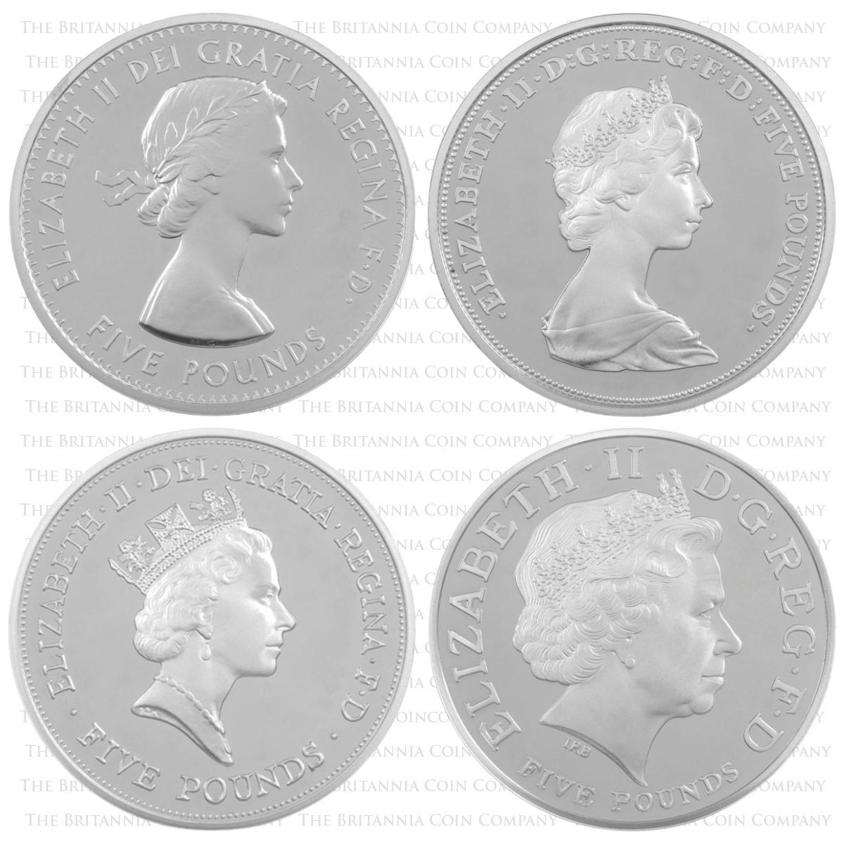 2013 Queen's Portrait Collection Five Pound Piedfort Silver Proof Coin Set Obverses