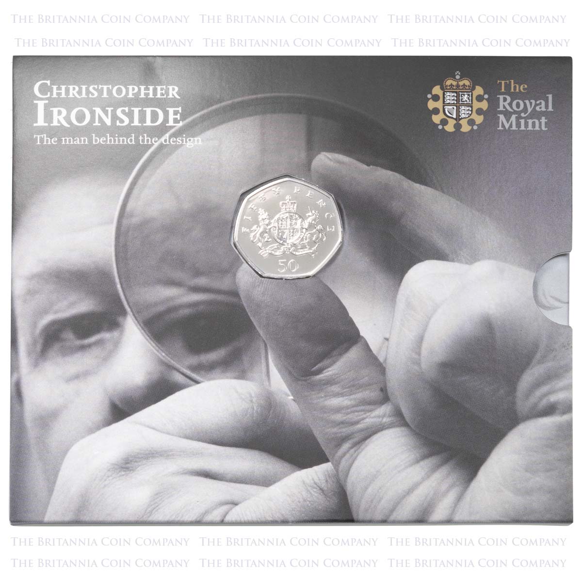 UK13RSBU 2013 Christopher Ironside Royal Arms Fifty Pence Brilliant Uncirculated Coin In Folder Packging
