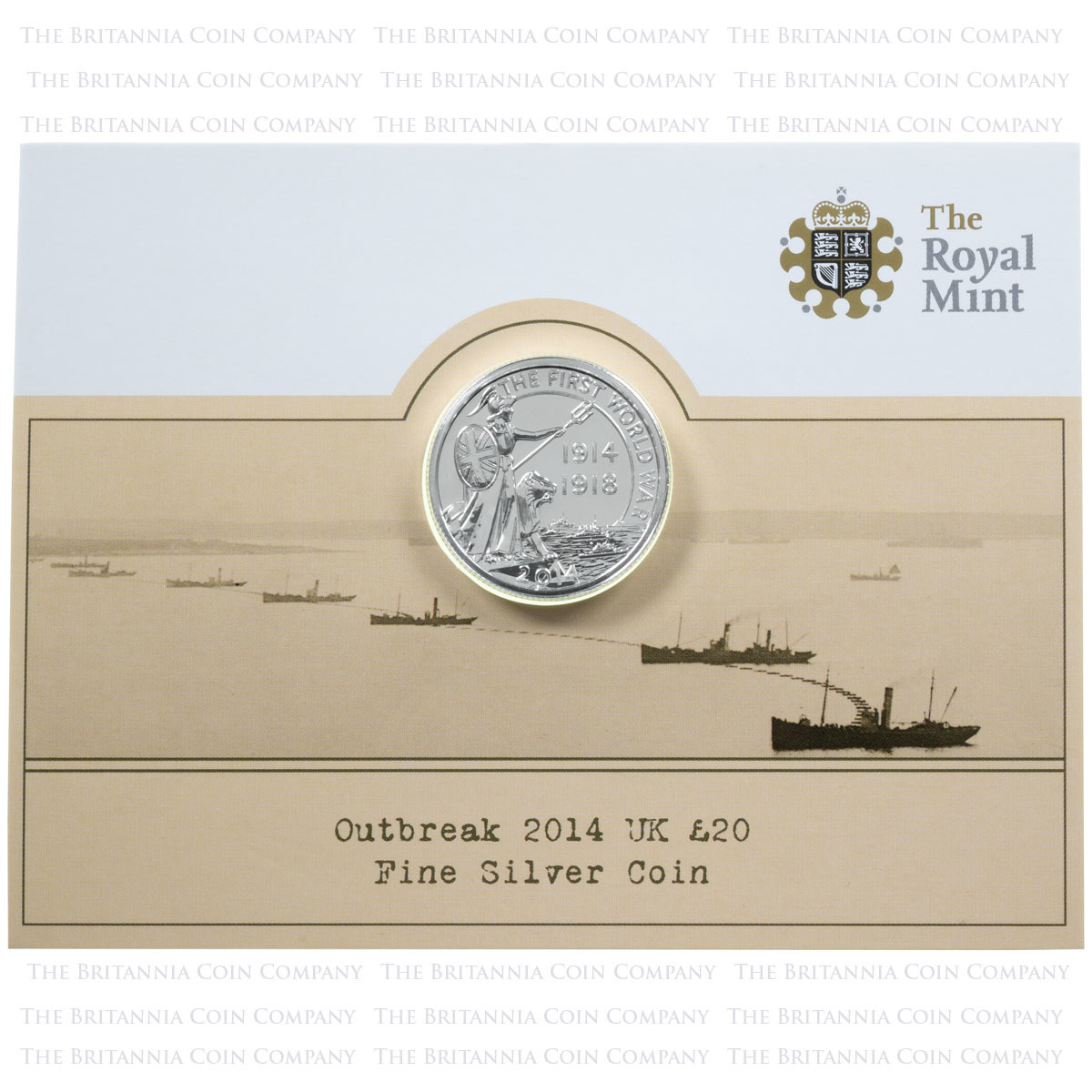 UK1420FW 2014 First World War Outbreak Twenty Pound Silver Brilliant Uncirculated Coin In Folder