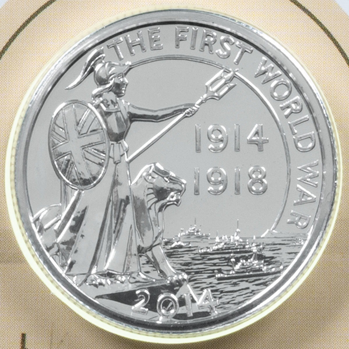 UK1420FW 2014 First World War Outbreak Twenty Pound Silver Brilliant Uncirculated Coin In Folder Reverse