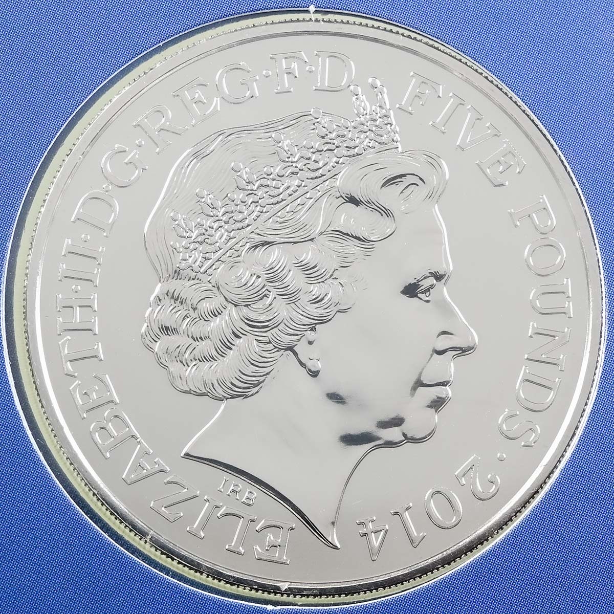 UK14QABU 2014 Death Of Queen Anne Five Pound Crown Brilliant Uncirculated Coin In Folder Obverse