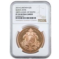 UK14QAGP 2014 Queen Anne £5 Crown Gold Proof PF 70 Ultra Cameo Thumbnail