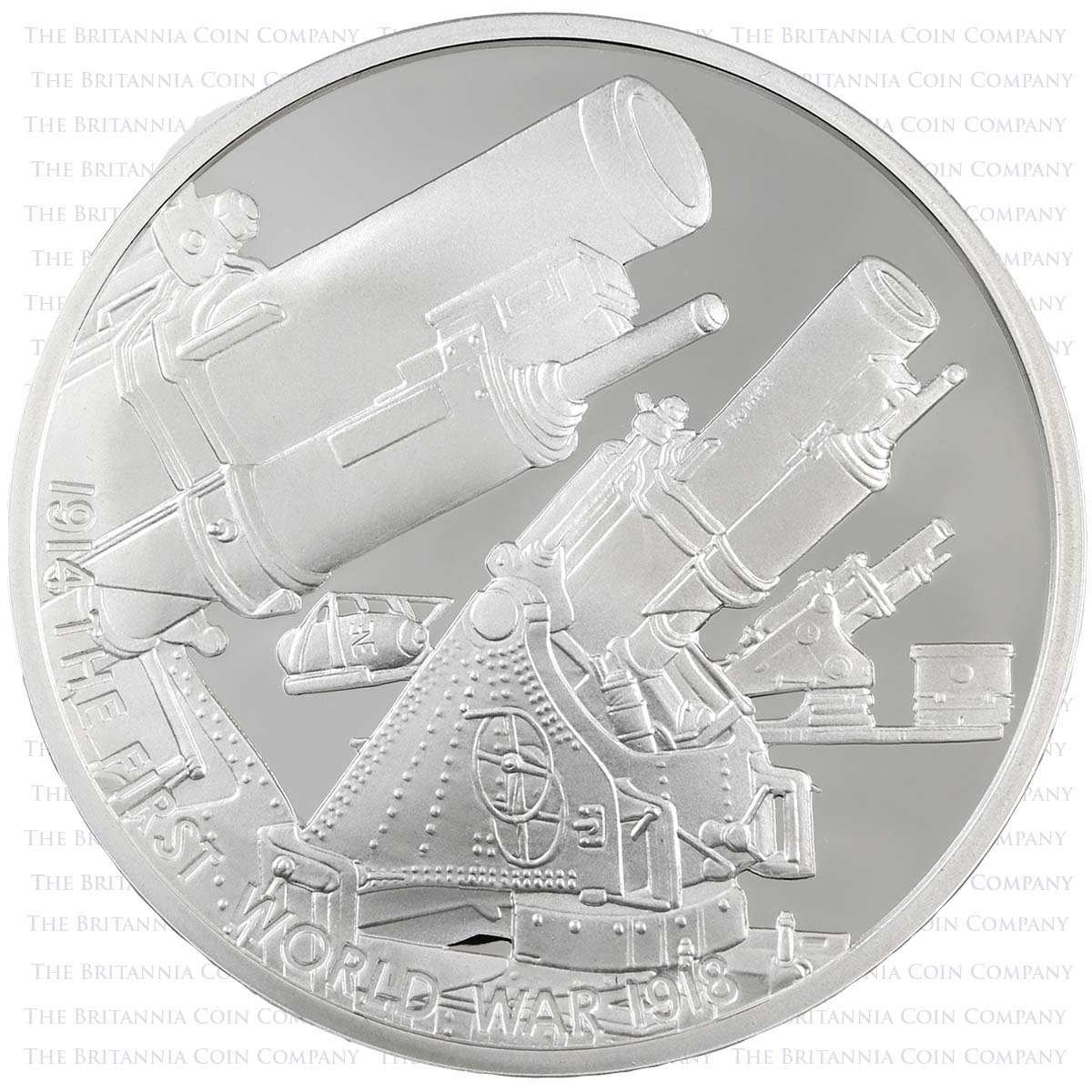 UK14W1SS 2014 First World War £5 Crown Set Silver Proof Howitzer