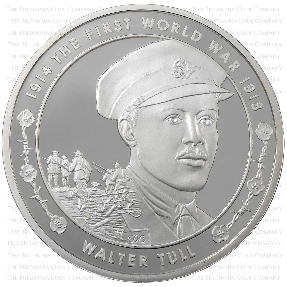 UK14W1SS 2014 First World War £5 Crown Set Silver Proof Walter Tull
