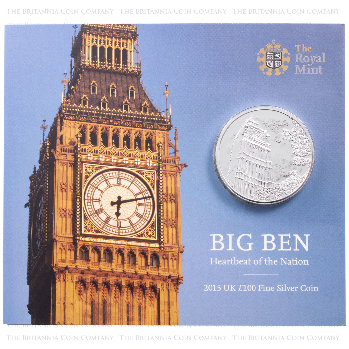 UK15100BU 2015 Big Ben Elizabeth Tower One Hundred Pound Silver Brilliant Uncirculated Coin In Folder