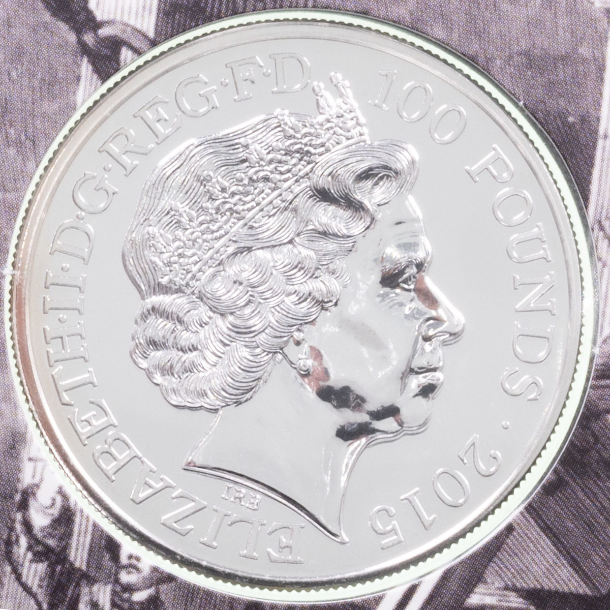 UK15100BU 2015 Big Ben Elizabeth Tower One Hundred Pound Silver Brilliant Uncirculated Coin In Folder Obverse