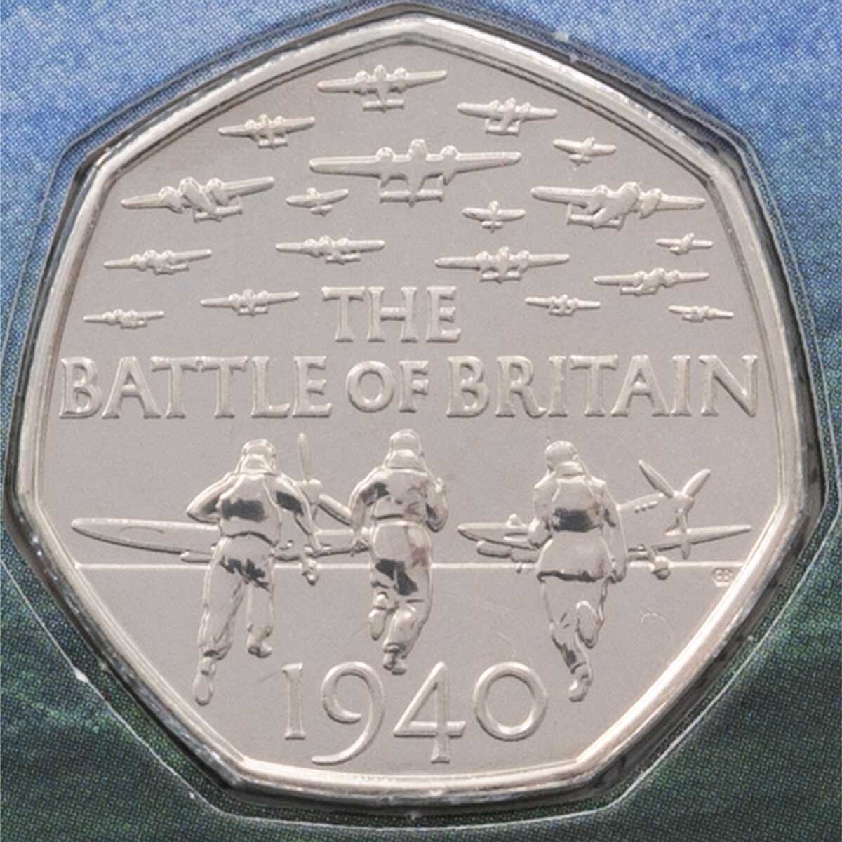 Reverse image of UK15BBBU 2015 Battle Of Britain Fifty Pence Brilliant Uncirculated WW2 Coin  