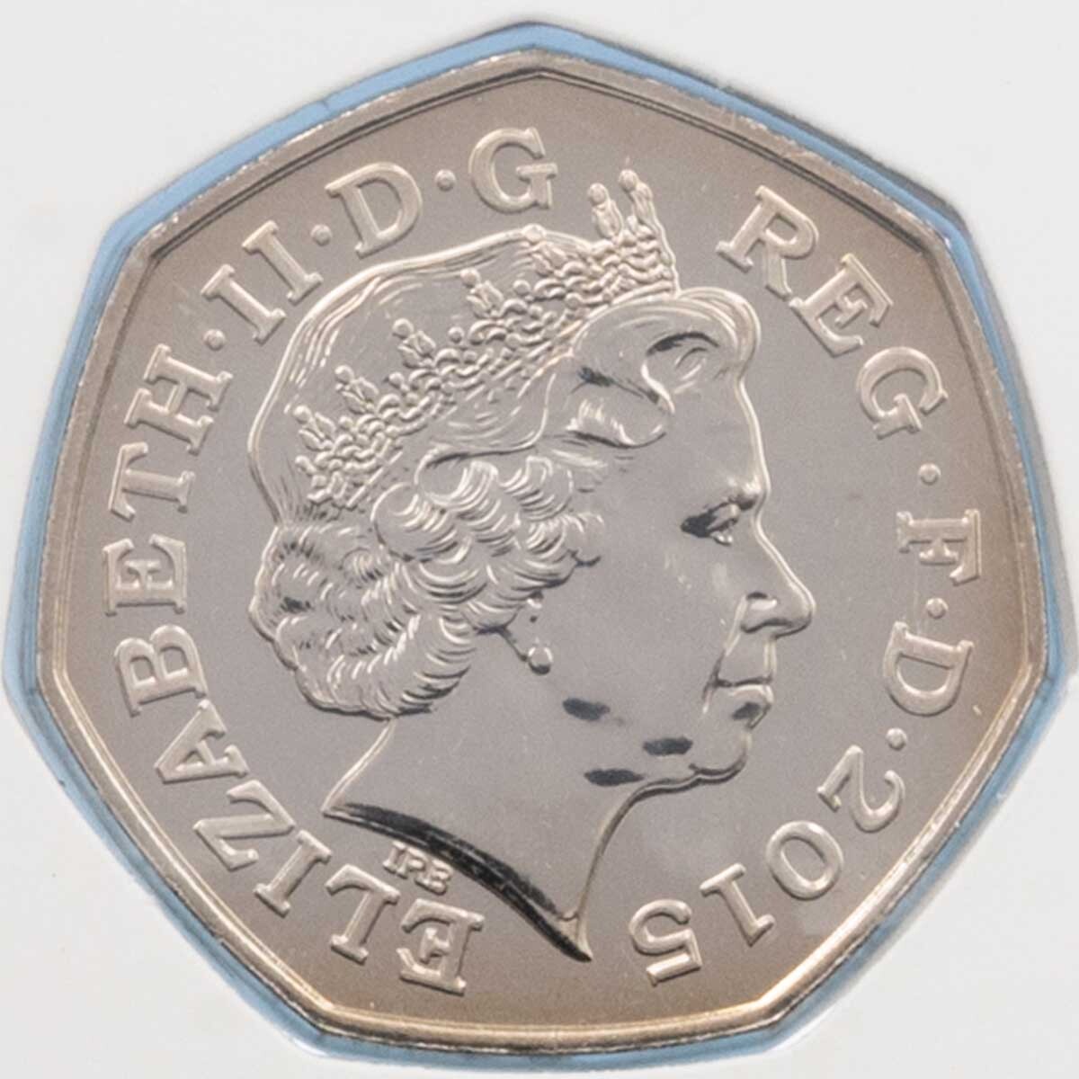 Obverse side of the 2015 Battle Of Britain Fifty Pence Brilliant Uncirculated WW2 Coin  
