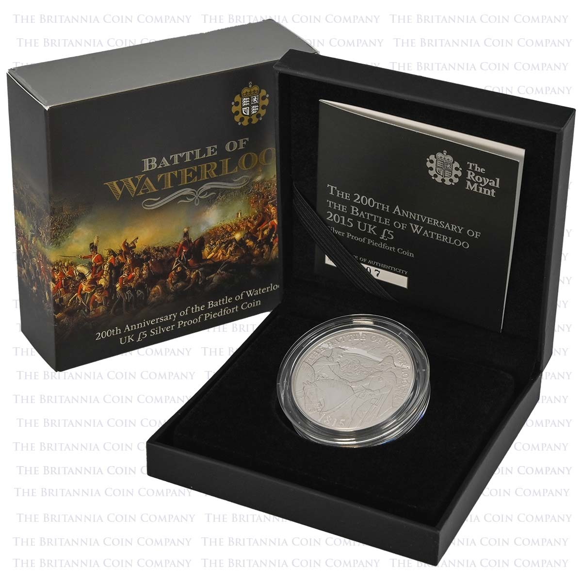 UK15BWPF 2015 Battle of Waterloo £5 Piedfort Silver Proof Boxed
