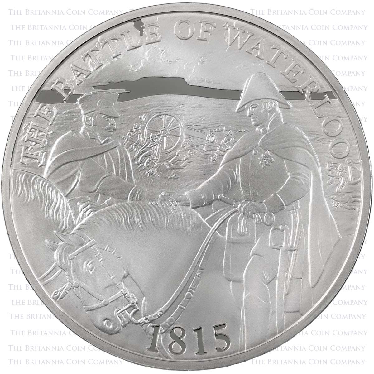 UK15BWSP 2015 Battle of Waterloo £5 Crown Silver Proof Reverse