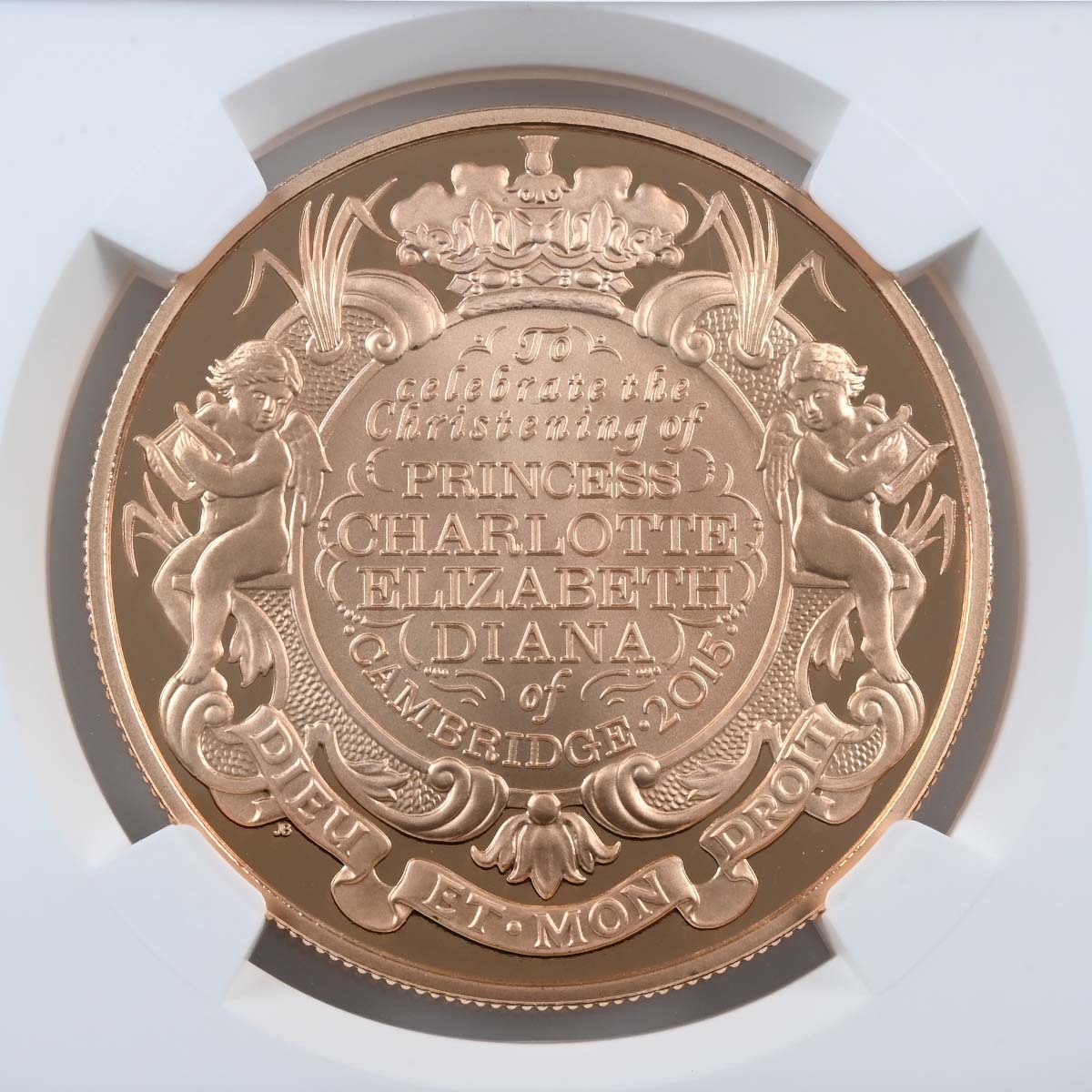 UK15CHGP 2015 Princess Charlotte Christening £5 Crown Gold Proof First 100 Reverse
