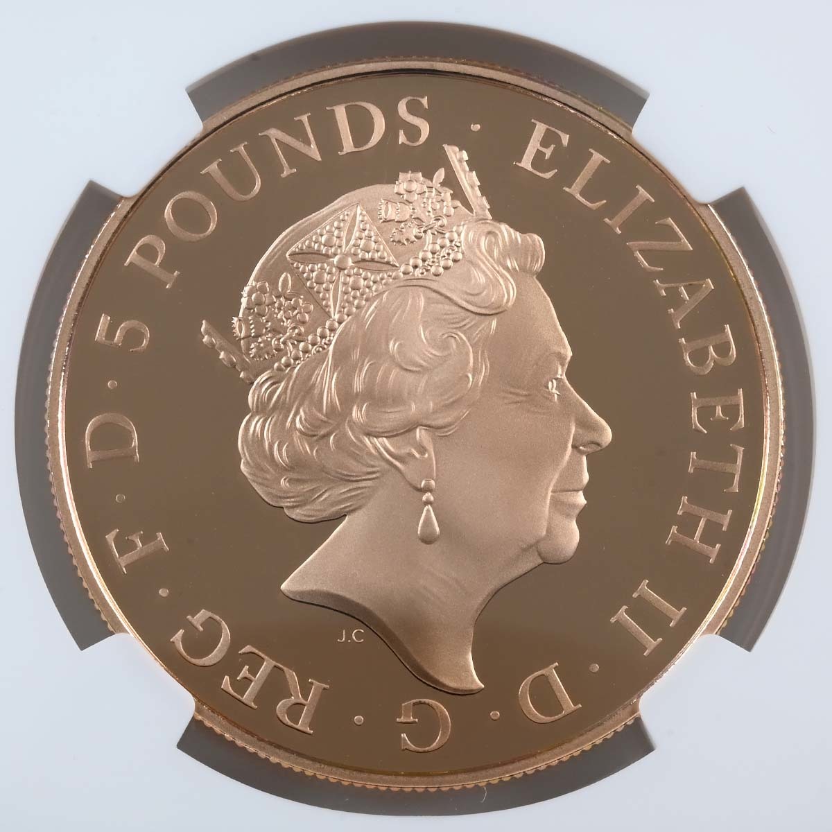 UK15CHGP 2015 Princess Charlotte Christening £5 Crown Gold Proof First 100 Obverse