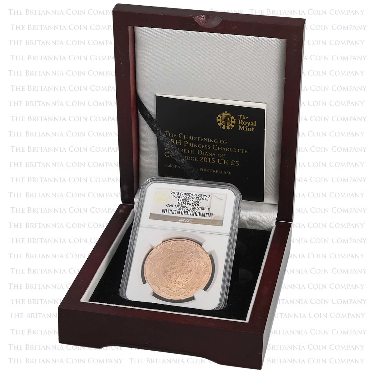 UK15CHGP 2015 Princess Charlotte Christening £5 Crown Gold Proof First 100 Boxed