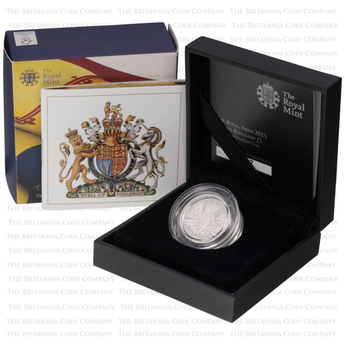 UK15D1PF 2015 Royal Coat Of Arms One Pound Piedfort Silver Proof Coin Boxed