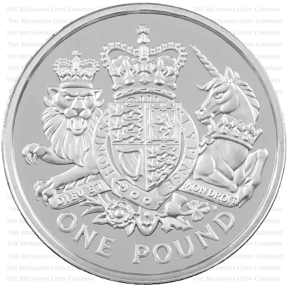 UK15D1PF 2015 Royal Coat Of Arms One Pound Piedfort Silver Proof Coin Reverse