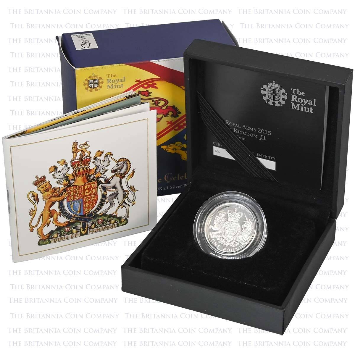 UK15D1SP 2015 Royal Coat Of Arms £1 Silver Proof Boxed