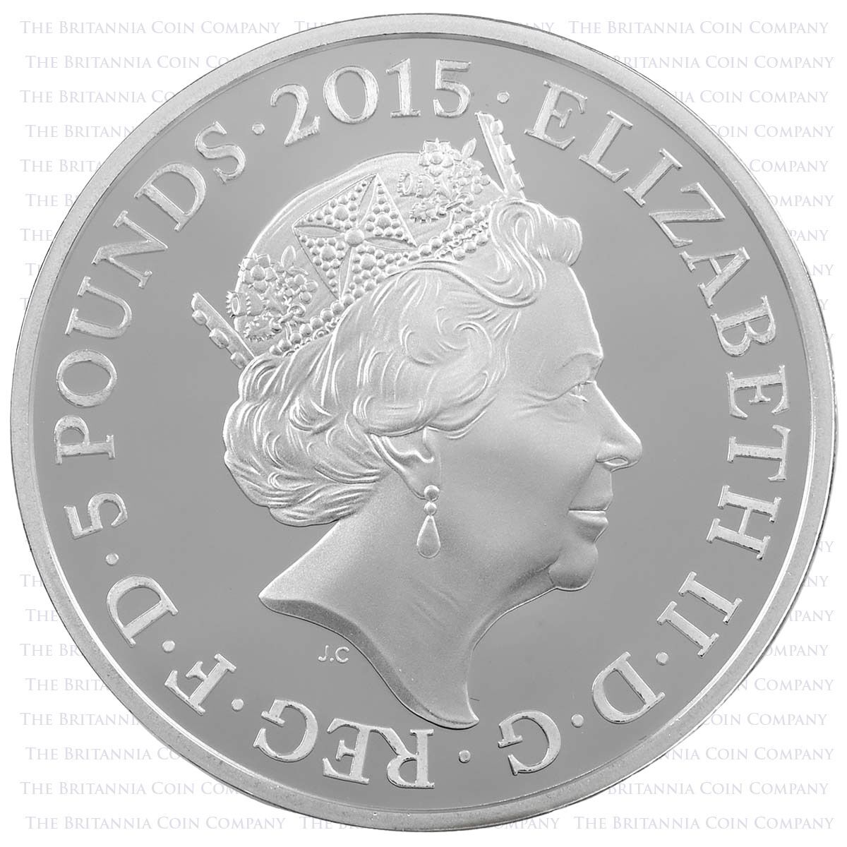 Elizabeth II UK15MNSP 2015 Merchant Navy Five Pound Silver Proof First World War Coin obverse