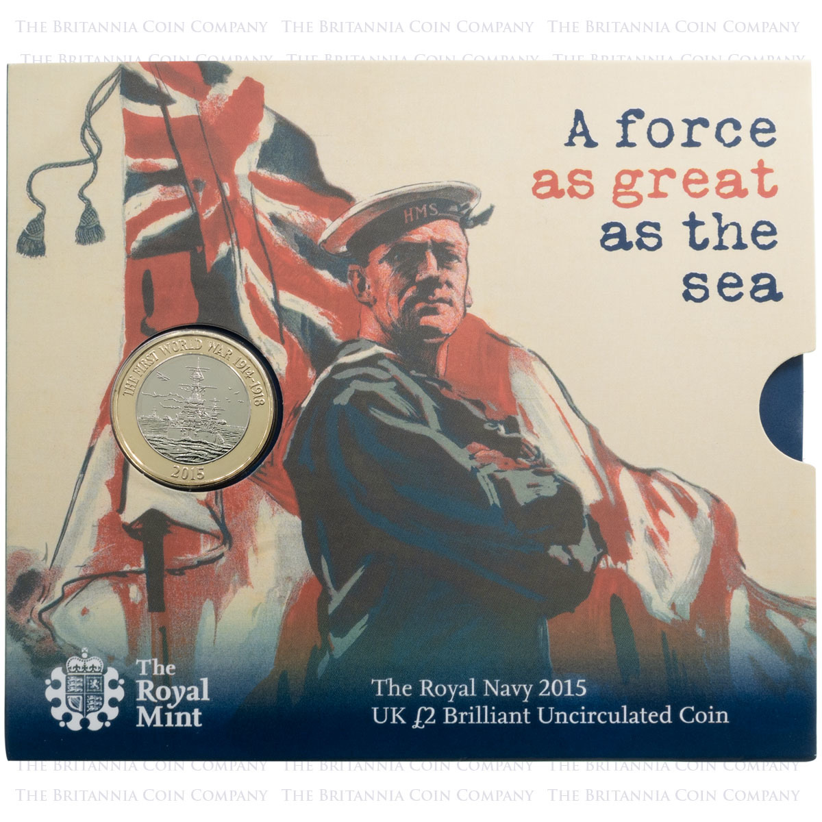 UK15W1BU 2015 Royal Navy First World War Two Pound Brilliant Uncirculated Coin In Folder