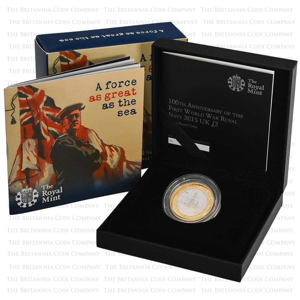 UK15W1SP 2015 Royal Navy First World War Two Pound Silver Proof Coin Boxed