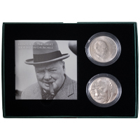UK15WC2S 2015 Sir Winston Churchill Death 50th Anniversary Five Pound Crown Two Coin Brilliant Uncirculated Set Thumbnail