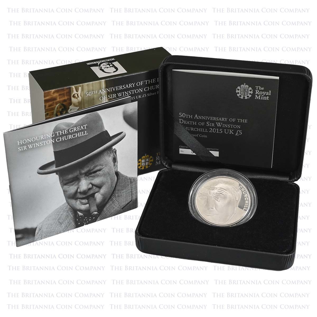 UK15WCSP 2015 Sir Winston Churchill Death 50th Anniversary Five Pound Crown Silver Proof Coin Boxed