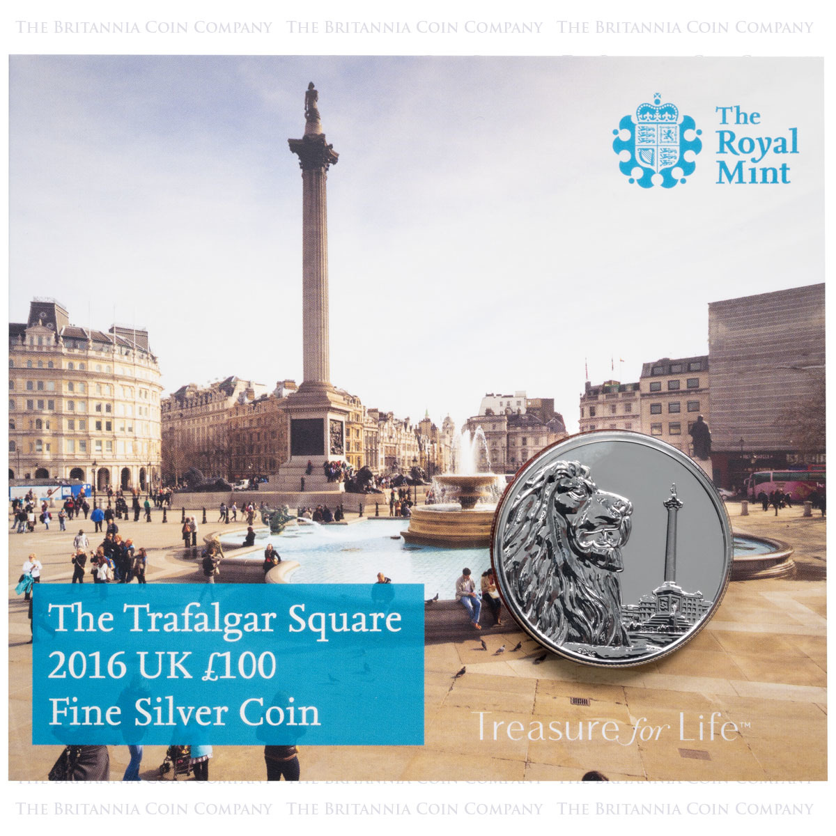 UK16100P 2016 Trafalgar Square One Hundred Pound Silver Brilliant Uncirculated Coin In Folder