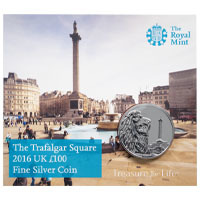 UK16100P 2016 Trafalgar Square One Hundred Pound Silver Brilliant Uncirculated Coin In Folder Thumbnail