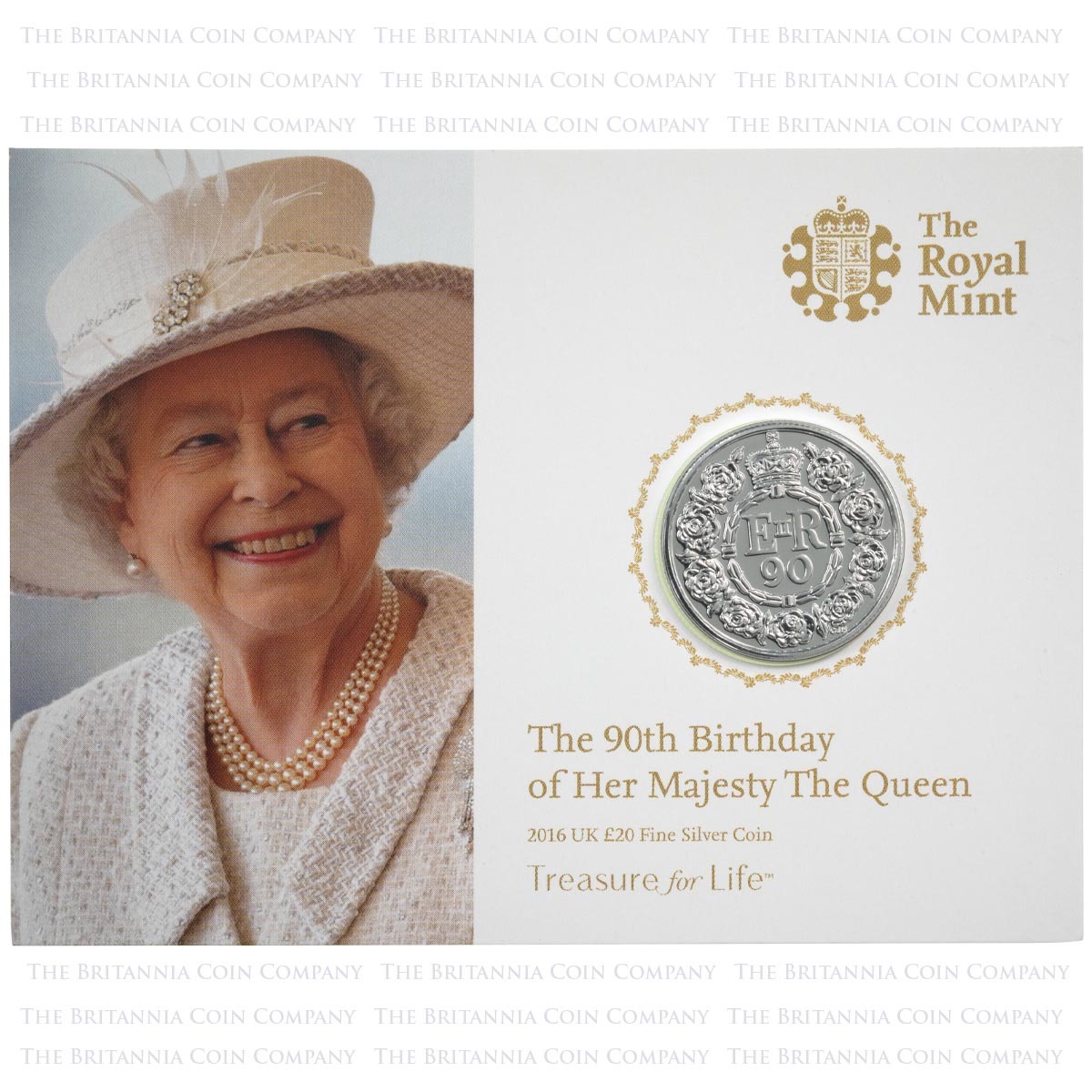 UK1620BU 2016 Queen Elizabeth II 90th Birthday Twenty Pound Silver Brilliant Uncirculated Coin In Folder