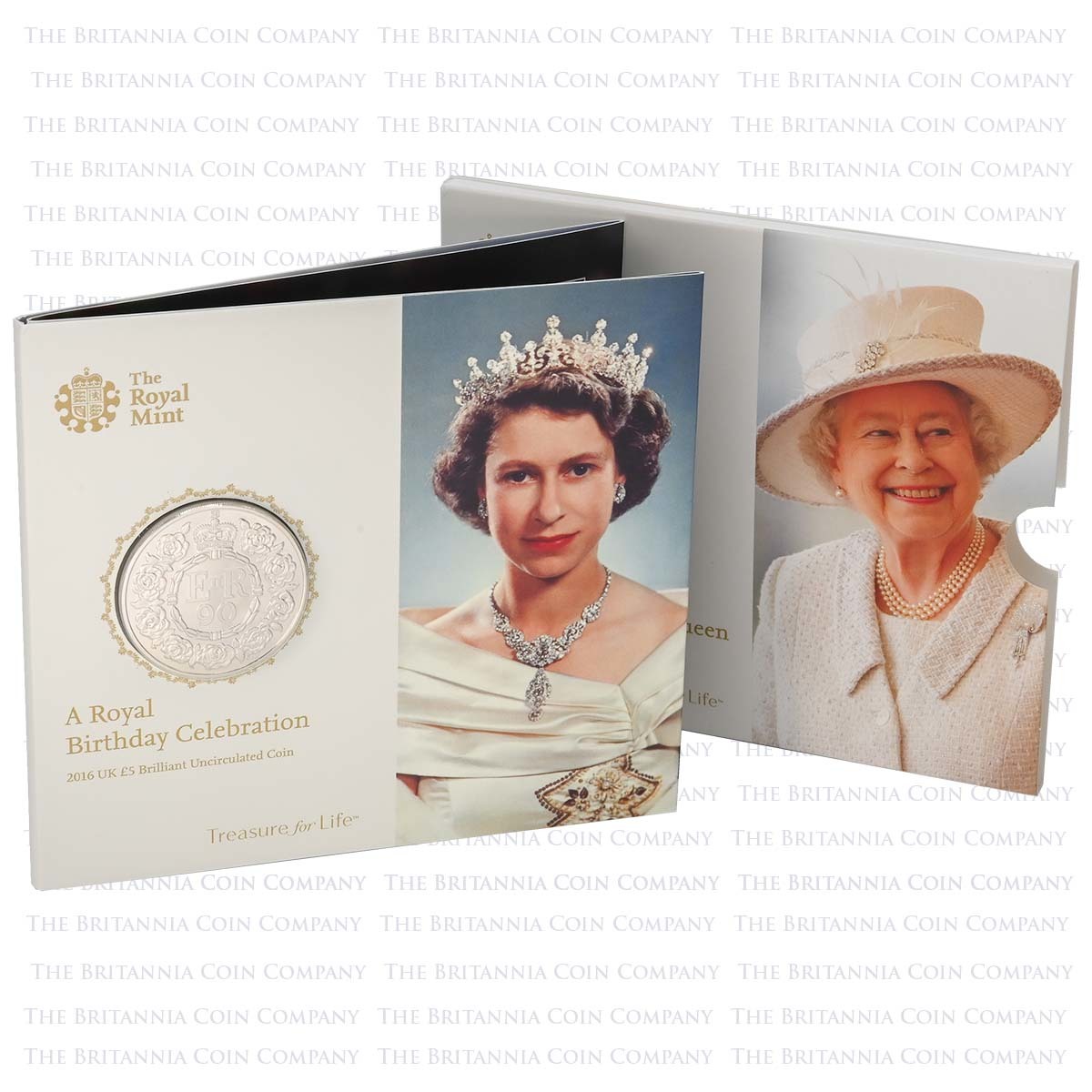 UK1690BU 2016 Queen's 90th Birthday £5 Crown BU in Folder Packaging