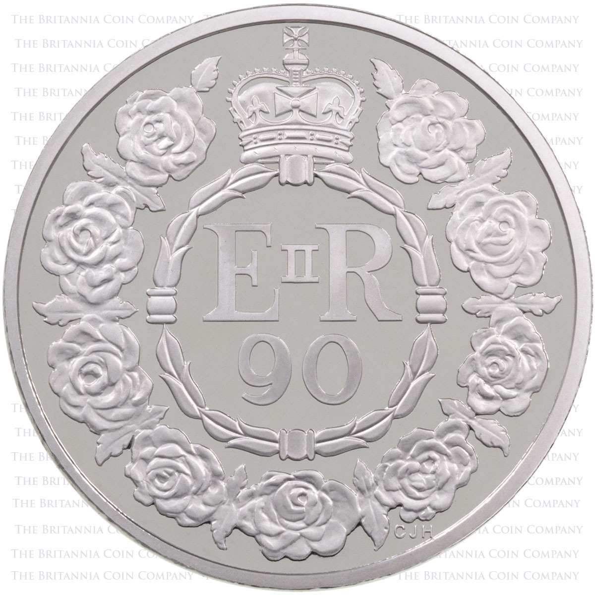UK1690PM 2016 Queen Elizabeth II's Ninetieth Birthday Five Pound Crown Piedfort Platinum Proof Coin Reverse