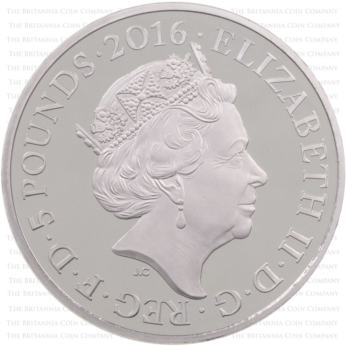 UK1690PM 2016 Queen Elizabeth II's Ninetieth Birthday Five Pound Crown Piedfort Platinum Proof Coin Obverse