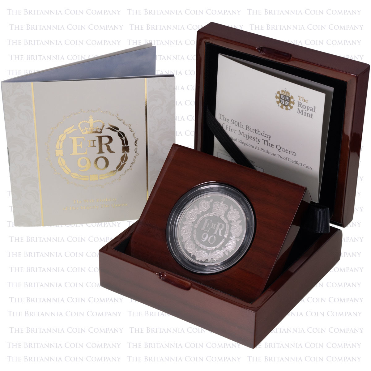 UK1690PM 2016 Queen Elizabeth II's Ninetieth Birthday Five Pound Crown Piedfort Platinum Proof Coin Boxed