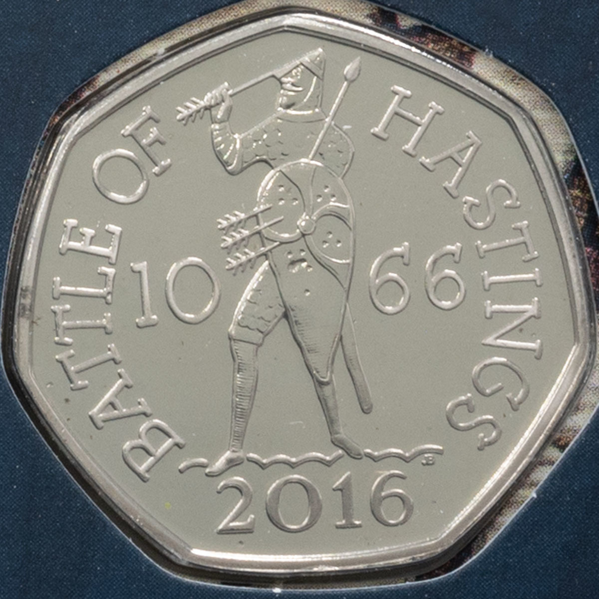 UK16BHBU 2016 Battle Of Hastings 1066 Fifty Pence Brilliant Uncirculated Coin In Folder Reverse